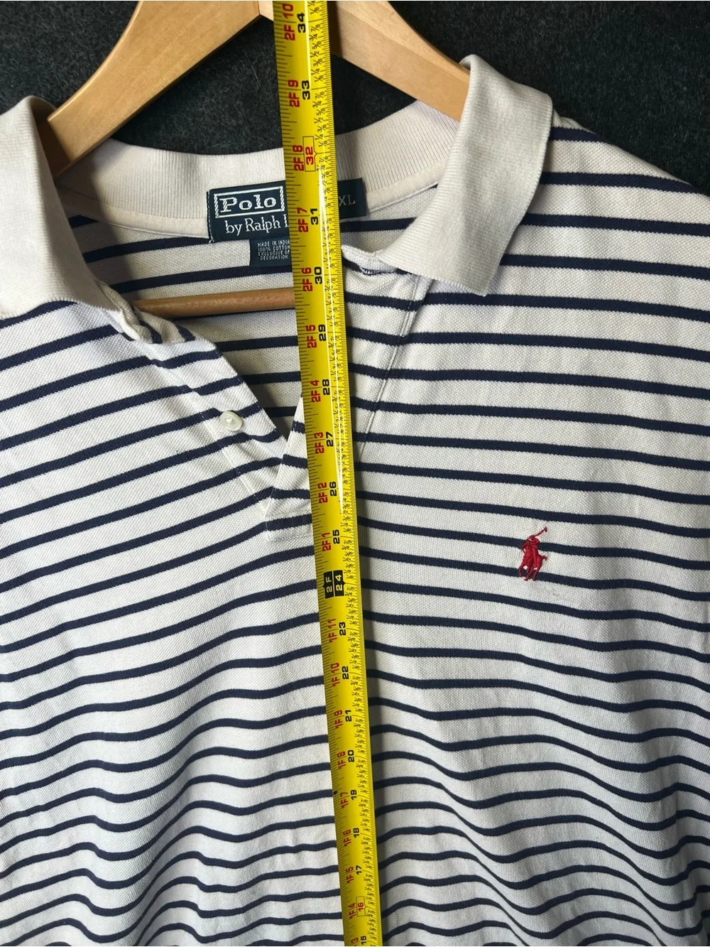 Polo Ralph Lauren Polo Shirt Men’s Size XL White Navy Blue Stripe Pony Logo